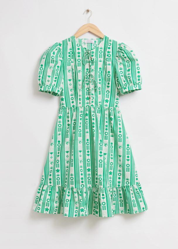 & Other Stories Ruffled Geometric-print Midi Dress Green/white Geometric Print