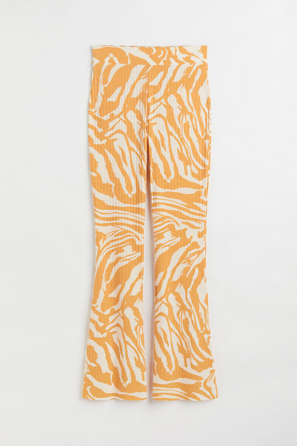 H&M Ribbed Trousers Yellow/patterned
