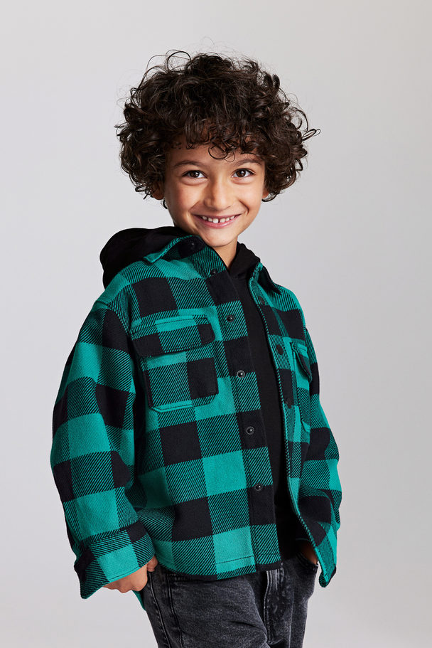 H&M 2-piece Hoodie And Shirt Set Green/checked