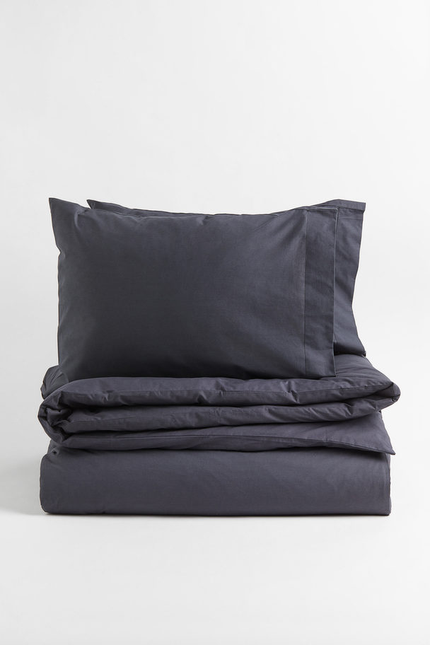 H&M HOME Cotton Percale Double/king Duvet Cover Set Dark Grey