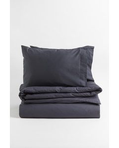 Baumwollperkal-Bettwäsche für Doppelbett Dunkelgrau