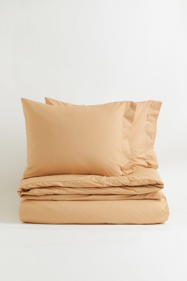 H&M HOME Baumwollperkal-Bettwäsche für Doppelbett Beige