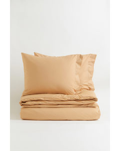 Baumwollperkal-Bettwäsche für Doppelbett Beige
