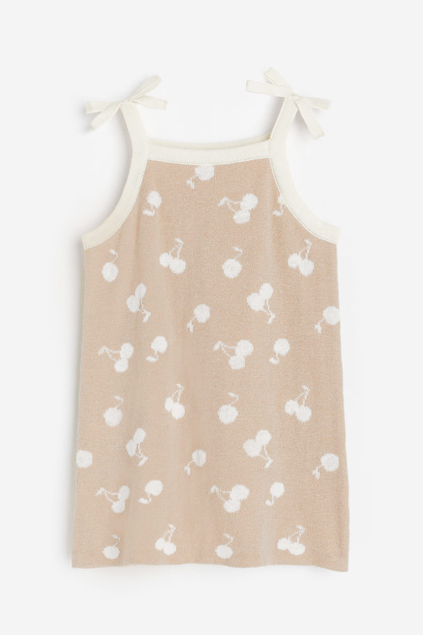 H&M Knitted Dress Beige/cherries