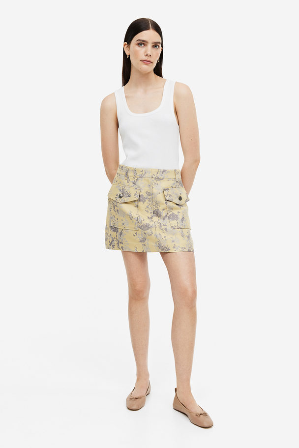 H&M Jacquard-weave Skirt Pale Yellow/patterned