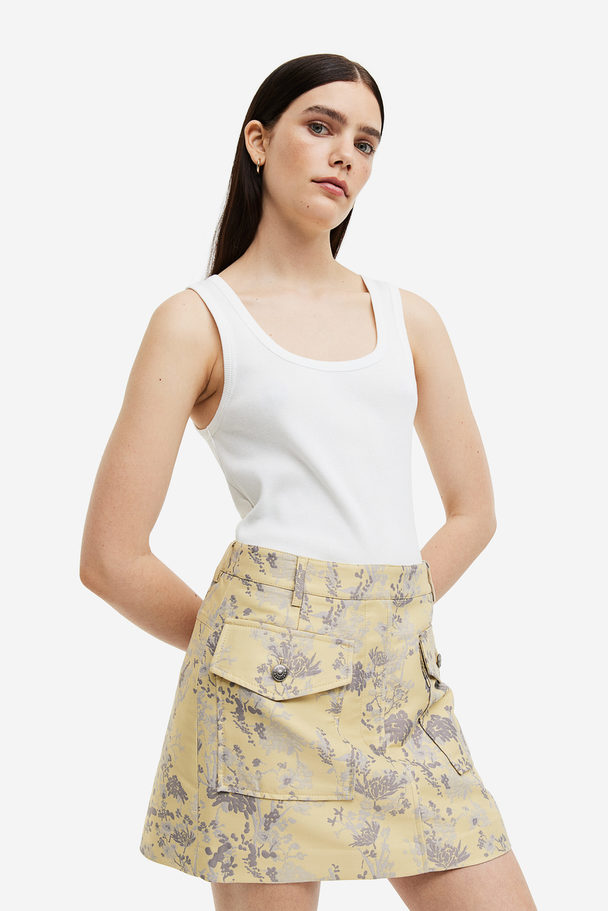 H&M Jacquard-weave Skirt Pale Yellow/patterned
