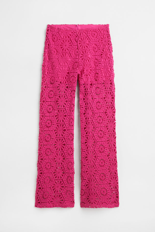 H&M Straight Crocheted-look Trousers Bright Pink