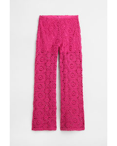 Straight Crocheted-look Trousers Bright Pink