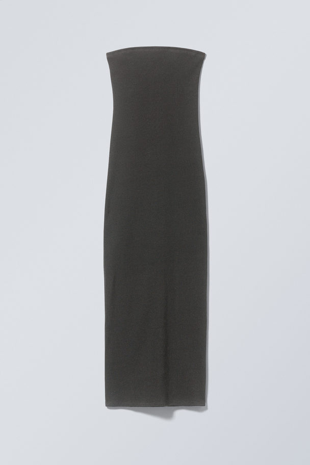 Weekday Tania Ribbed Tube Dress Dark Grey