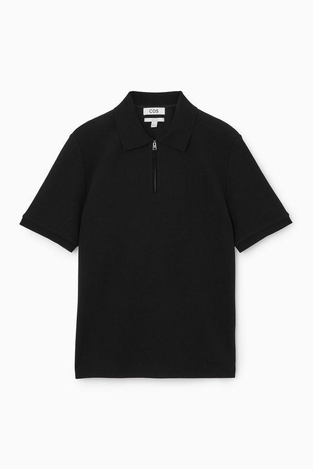 COS KURZÄRMLIGES POLOSHIRT MIT REISSVERSCHLUSS SCHWARZ