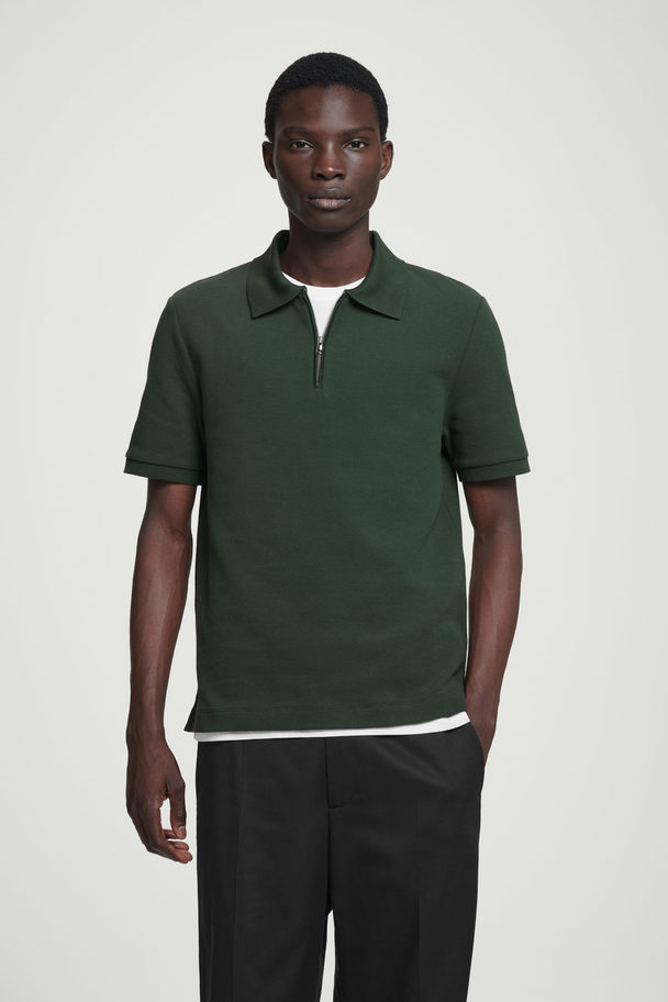 COS Short-sleeved Zip-up Polo Shirt Green