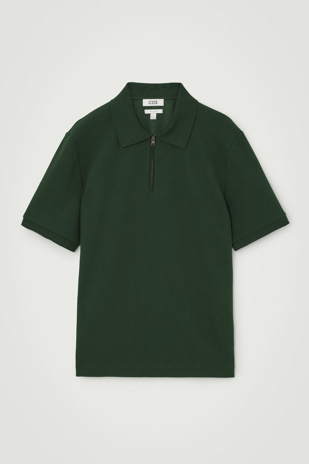 COS KURZÄRMLIGES POLOSHIRT MIT REISSVERSCHLUSS GRÜN