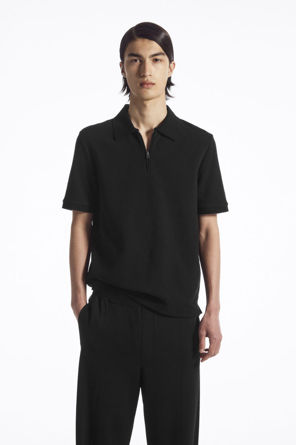 COS Short-sleeved Zip-up Polo Shirt Black