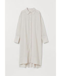Blusenkleid aus Baumwolle Hellbeige/Weiß gestreift