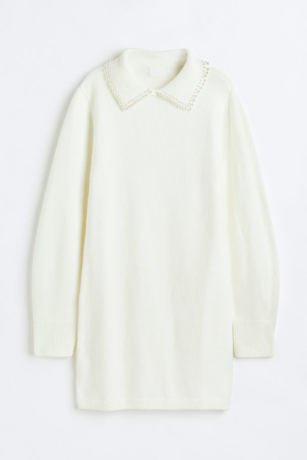 H&M Collared Knitted Dress White