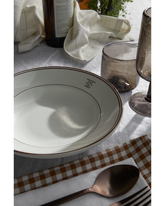 Deep Stoneware Plate White/brown