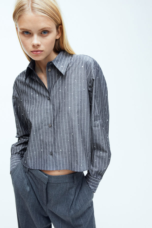 H&M Skjorte Med Similisten Mørkegrå/nålestribet