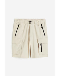 Relaxed Fit Nylon Cargo Shorts Light Beige