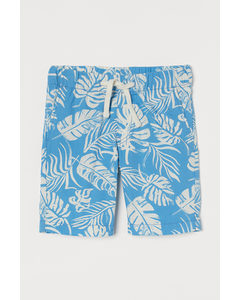 Cotton Shorts Blue/leaf Print