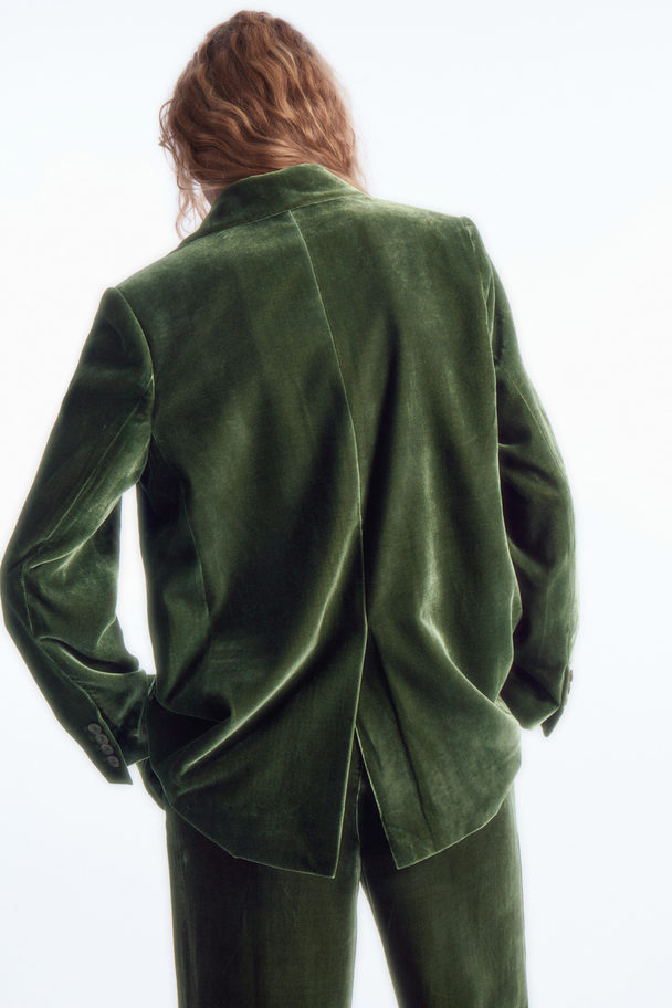 COS Silk-blend Velvet Blazer Dark Green