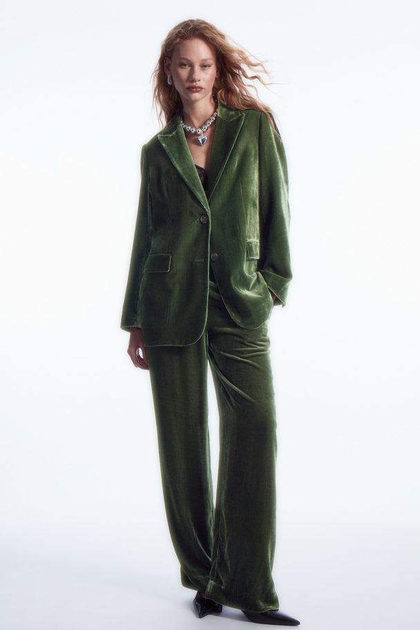 COS Silk-blend Velvet Blazer Dark Green