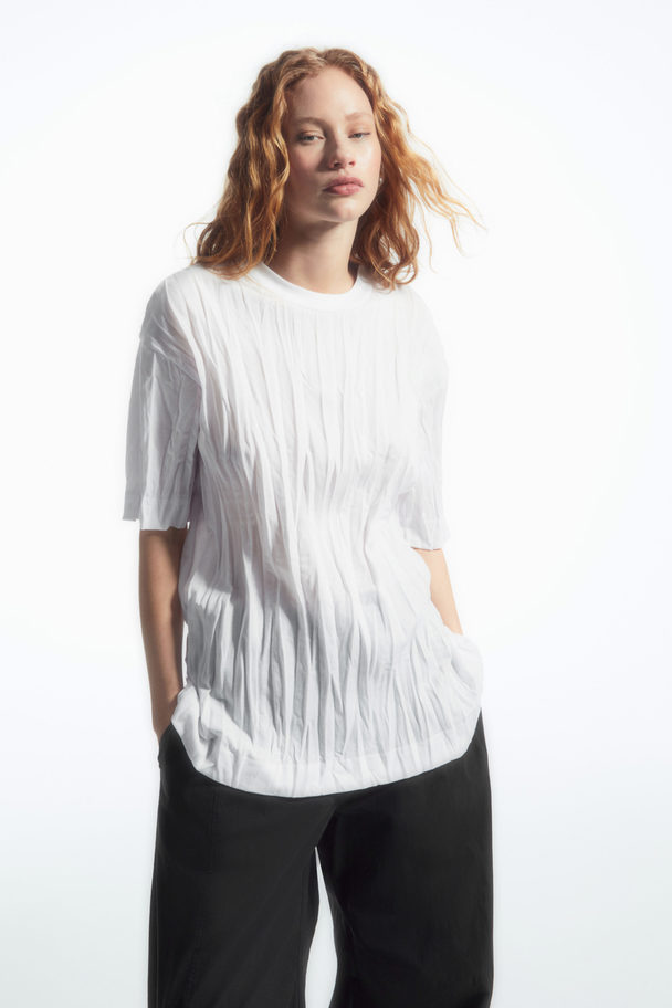 COS Oversized Crinkled Jersey T-shirt White