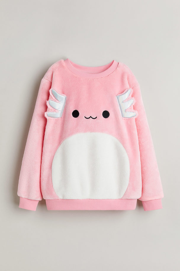 H&M Sweatshirt aus Teddyfleece mit Applikationen Rosa/Squishmallows