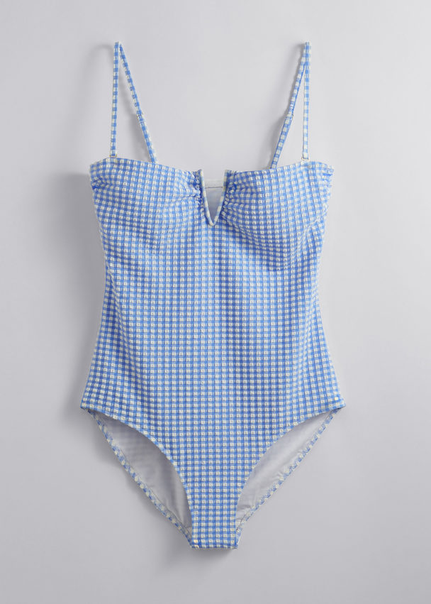 & Other Stories Bandeau-badpak Gingham-ruit In Blauw/wit