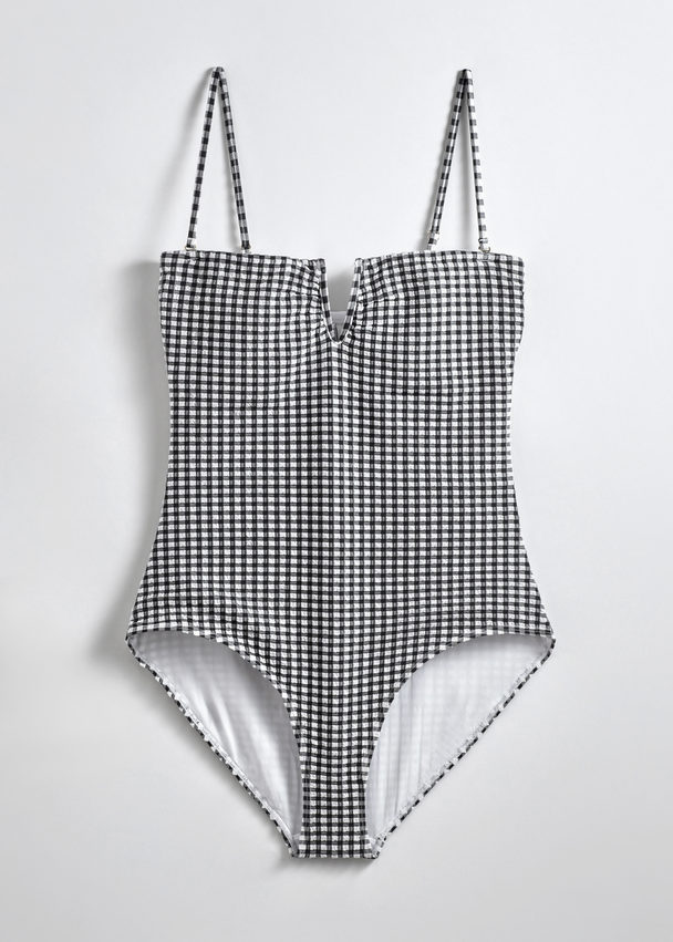 & Other Stories Bandeau Swimsuit Black/white Checks