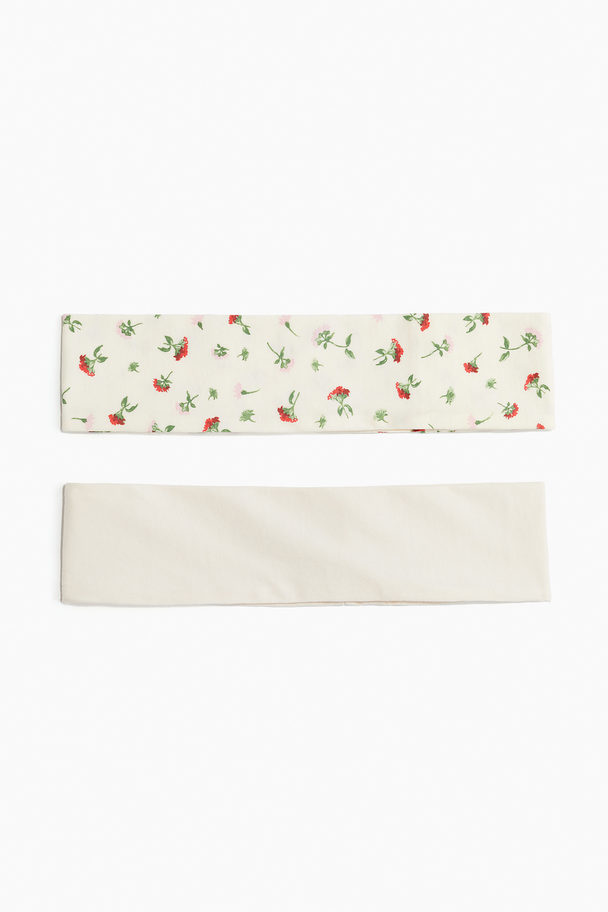 H&M 2-pack Pannband I Trikå Crèmevit/blommig
