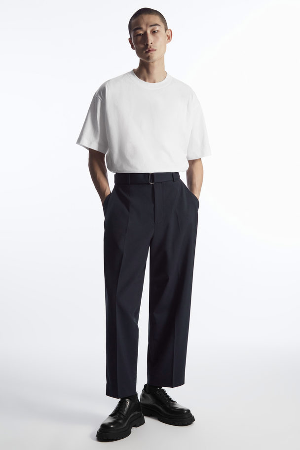COS Relaxed Belted Wool-blend Trousers Navy