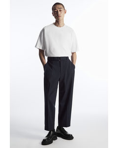 Relaxed Belted Wool-blend Trousers Navy