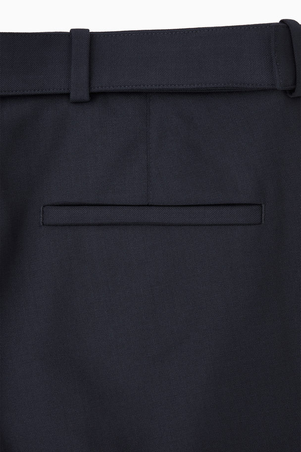 COS Relaxed Belted Wool-blend Trousers Navy