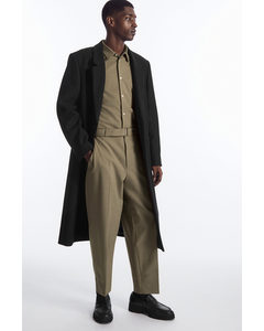Relaxed Belted Wool-blend Trousers Dark Beige