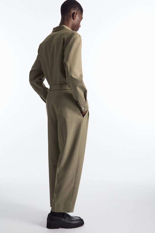 COS Relaxed Belted Wool-blend Trousers Dark Beige