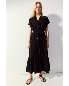 Tie-belt Shirt Dress Black