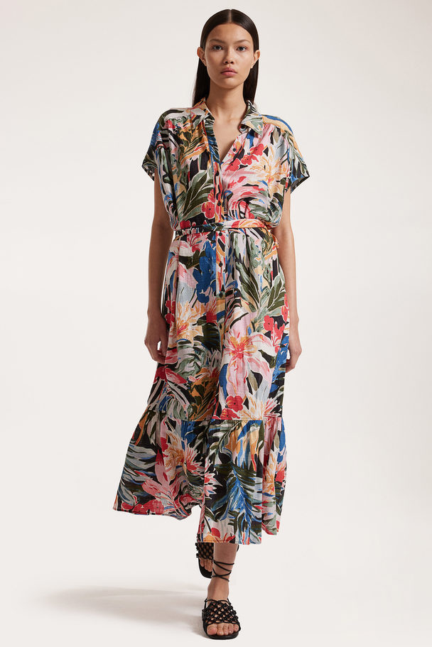 H&M Tie-belt Shirt Dress Black/floral