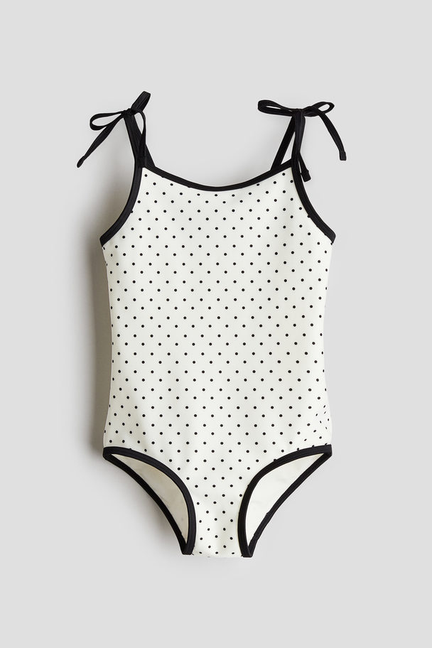 H&M Bow-detail Swimsuit White/spotted