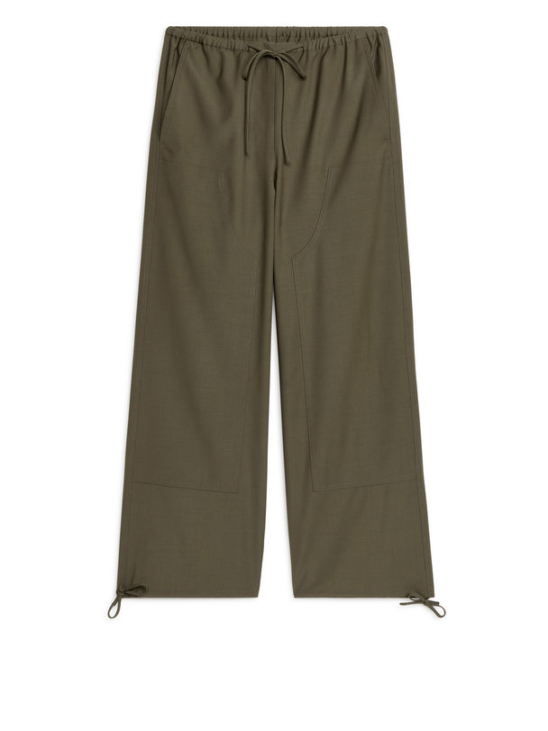 ARKET Wool Twill Cargo Trousers Khaki Green