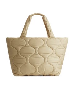Quilted Pattern Tote Beige