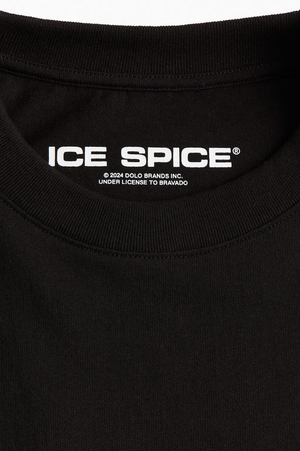 H&M Oversized T-Shirt mit Print Schwarzes/Ice Spice