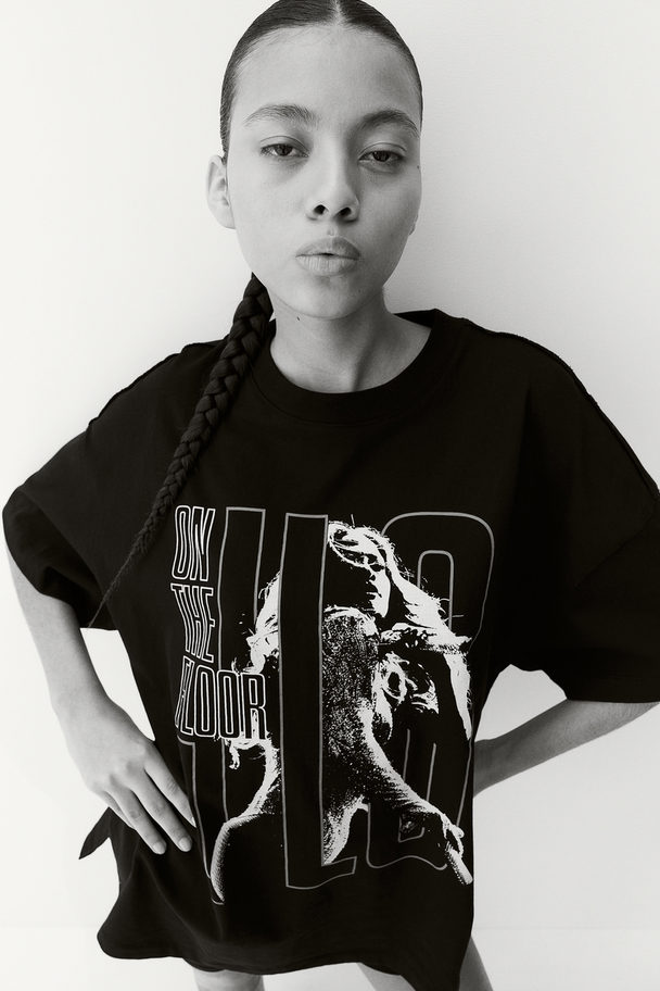 H&M Oversized T-shirt Met Print Zwart/jennifer Lopez