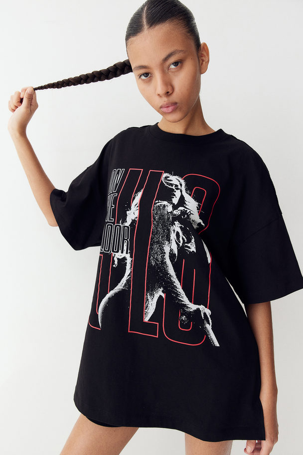 H&M Oversized T-shirt Med Tryck Svart/jennifer Lopez