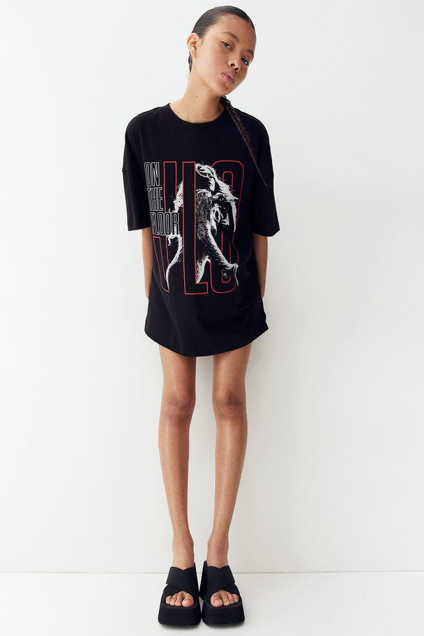 H&M Oversized T-shirt Met Print Zwart/jennifer Lopez