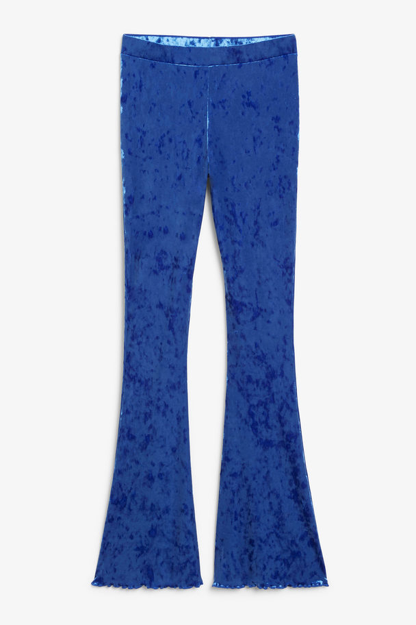 Monki Blue Flared Velvet Trousers Bright Blue