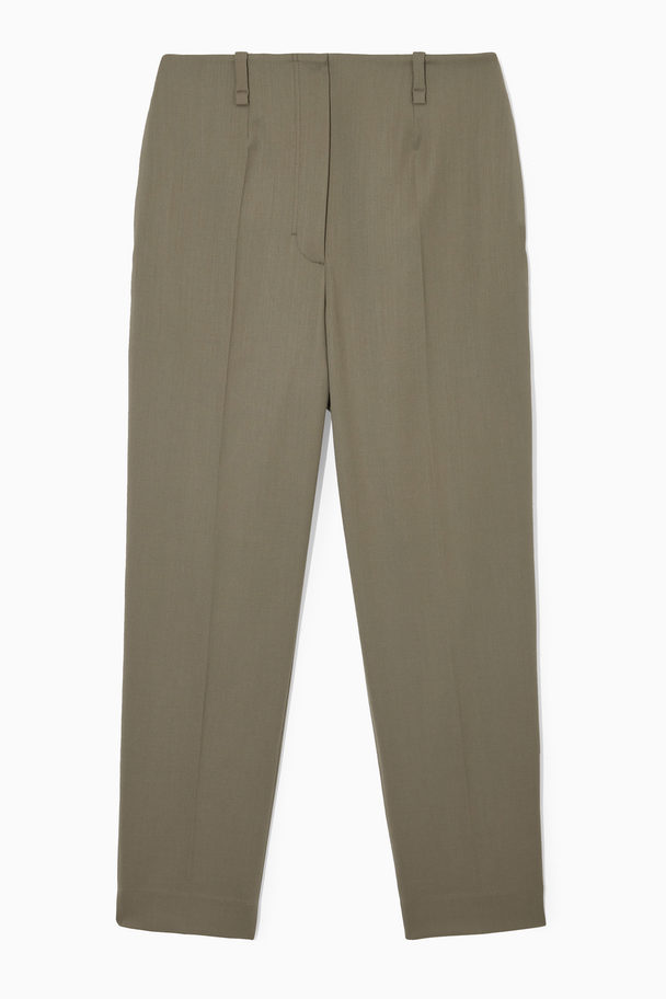 COS High-waisted Wool-blend Trousers Dusty Khaki Green