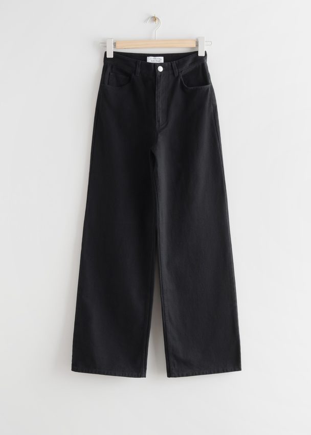 & Other Stories Wide High Waist Cotton Trousers Black