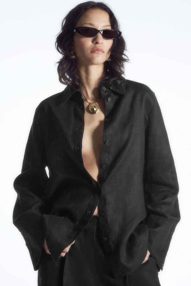 COS Wide-sleeved Linen Shirt Black