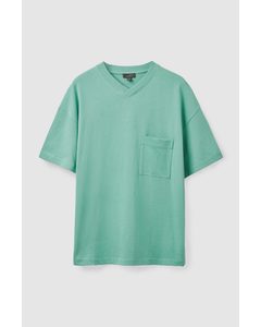 Oversized-fit V-neck T-shirt Turquoise