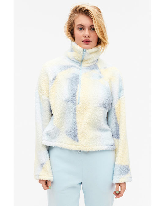 Monki Faux Fleece Half-zip Sweater Faded Blue And Yellow